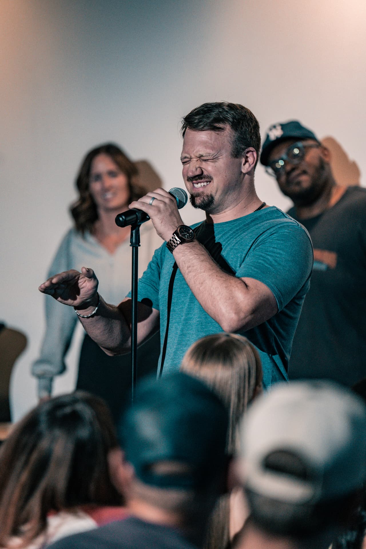 Comedian mid-punchline at Arizona After Dark